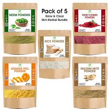 Pack of 5 Orange Peel Powder + Neem Powder + Rose Powder +Multani Mitti + Rice Powder for skin M&S Traders
