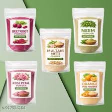 Pack of 5 Orange Peel Powder + Neem Powder + Rose Powder +Multani Mitti + Rice Powder for skin M&S Traders