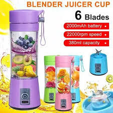 USB Rechargeable Juicer Blender 6 Blades Stainless Steel Material 380ml Electric Mini Juicer Blender For Personal Size Rechargeable Smoothie Maker & Dry Fruit Mixer Compact Travel Blender for Gym, Office & Home